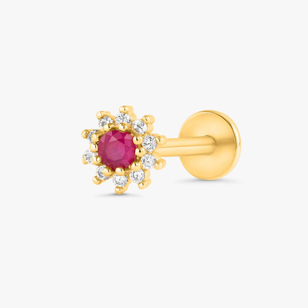 Color_Gold,Bar Type & Materials_Labret (Titanium);Ruby Flower Helix Earrings - EricaJewels