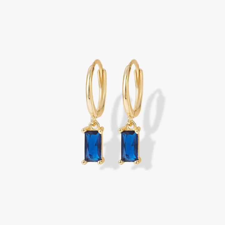 Sapphire Blue 3A CZ Baguette Hoop Earrings With Charm