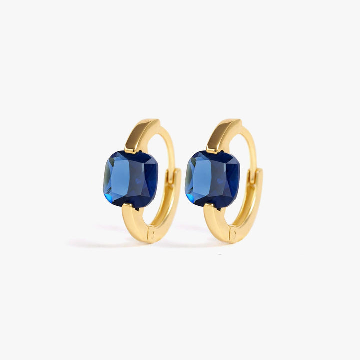 Sapphire Blue 3A CZ Chunky Square Hoop Earrings