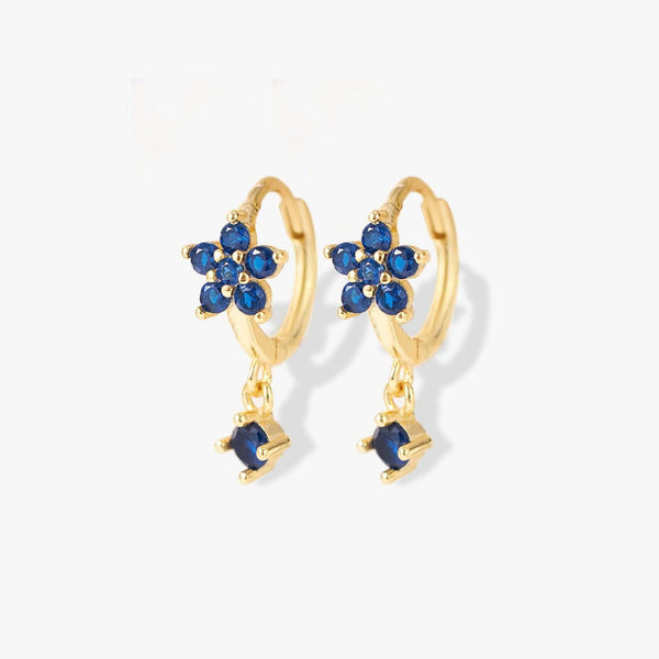 Sapphire Blue 3A CZ Gemstone Flower Hoop Earrings 7.5mm