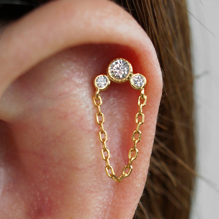  Opal Connected Dangly Chain Screw Back Earrings 
