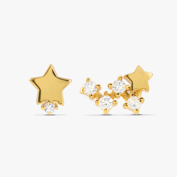Sparkle Crystal 3A CZ Celestial Star Stud Earrings - Left And Right