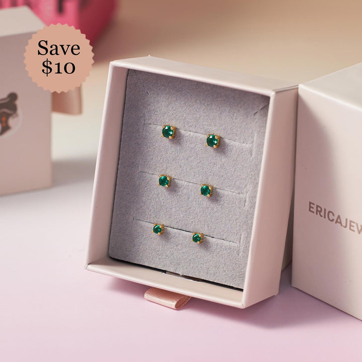 Dazzling Trio | Emerald Studs Set - 3 Sizes Included