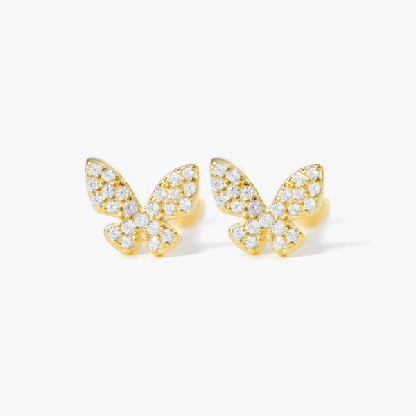 Sparkling Insect Butterfly Crystal 3A CZ Screw Back Earrings