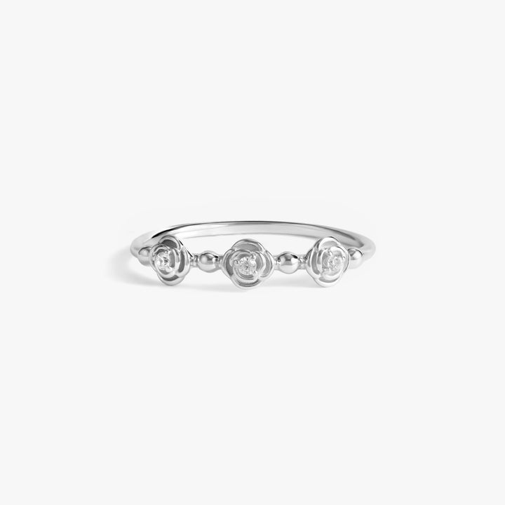Minimalist French Camellia Crystal 3A CZ Ring