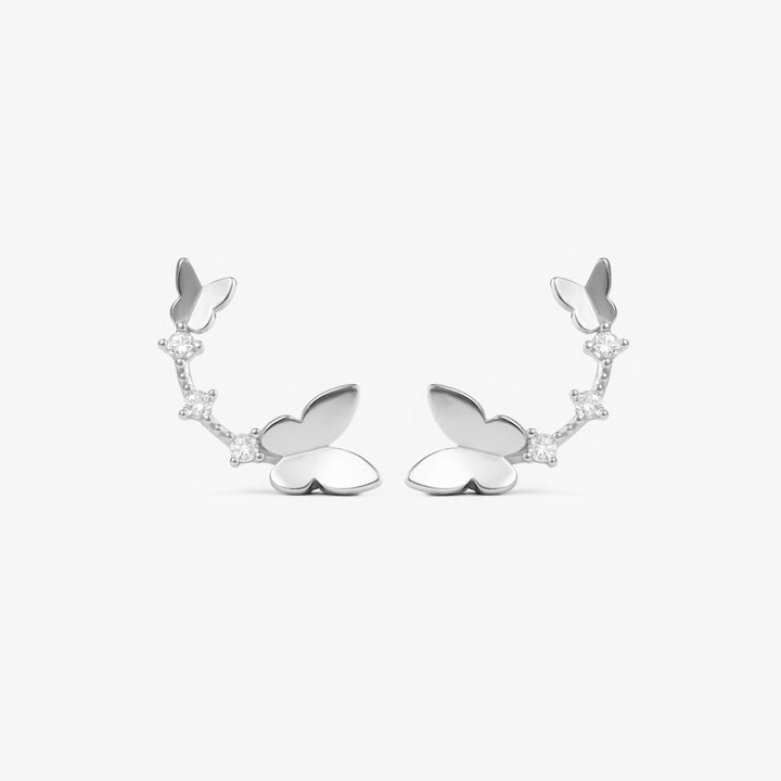 Statament Flying Butterfly & Crystal 3A CZ Stud Earrings