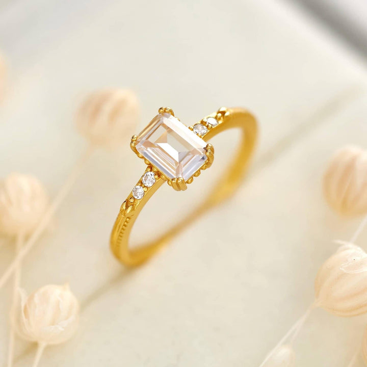 Baguette Crystal 3A CZ Engagement Ring