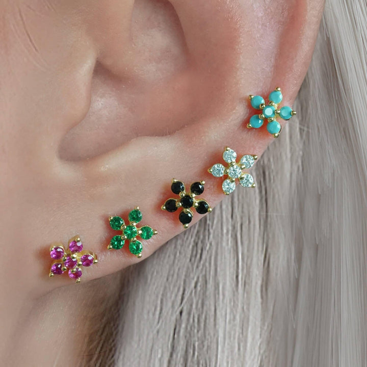 Ruby Flower Stud Earrings - EricaJewels