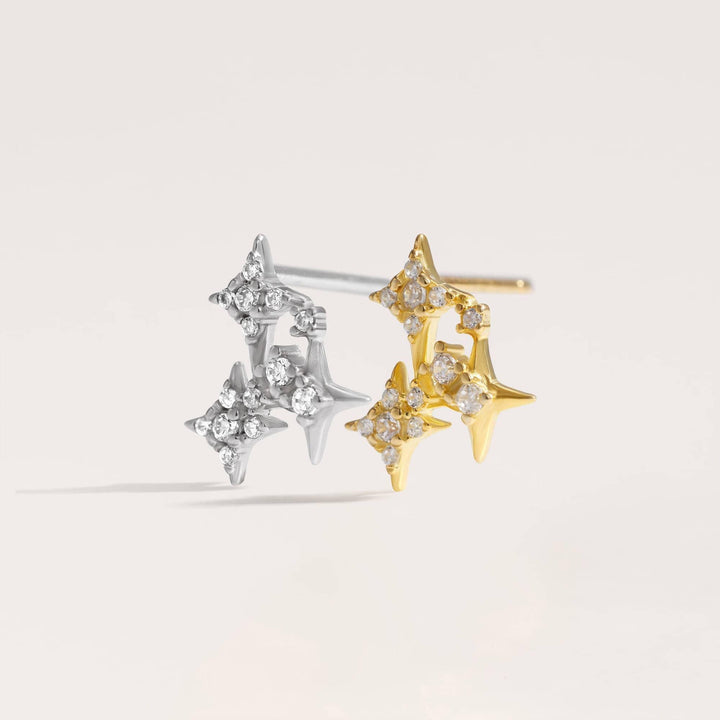Triple North Star Crystal 3A CZ Stud Earrings