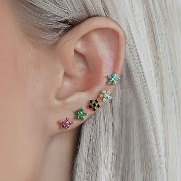 CZ Stud Earrings | Dainty Flower White CZ Earrings - EricaJewels