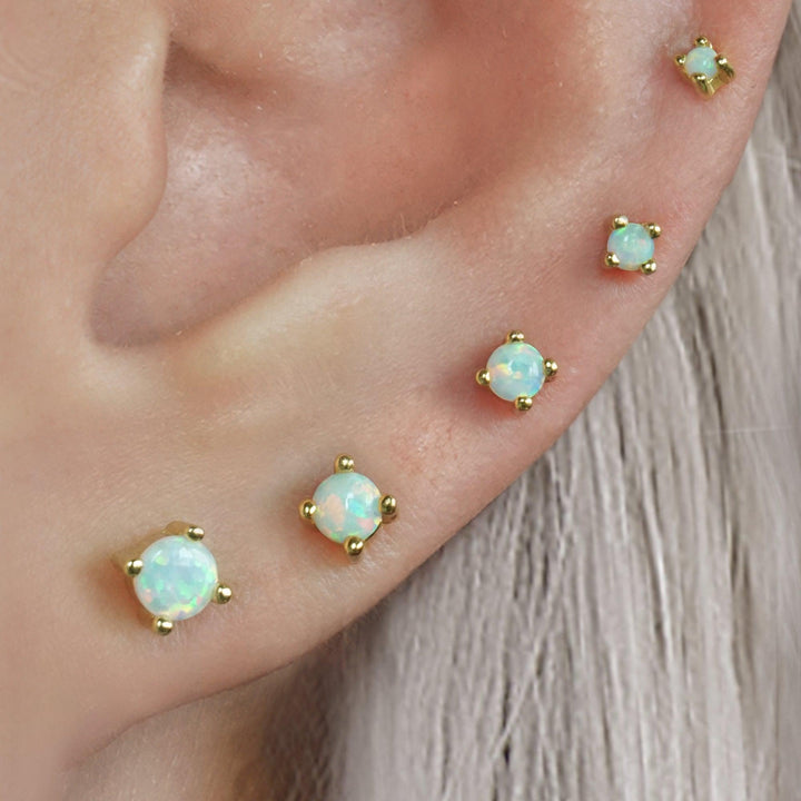 Opal Cartilage Earrings | White Opal Stud Earrings - EricaJewels