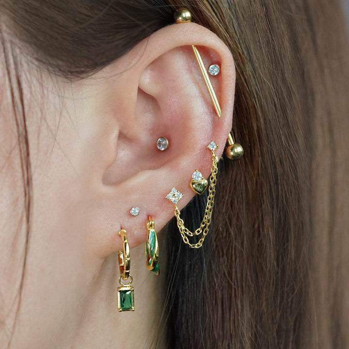 Emerald Green Baguette Hoop Earrings 