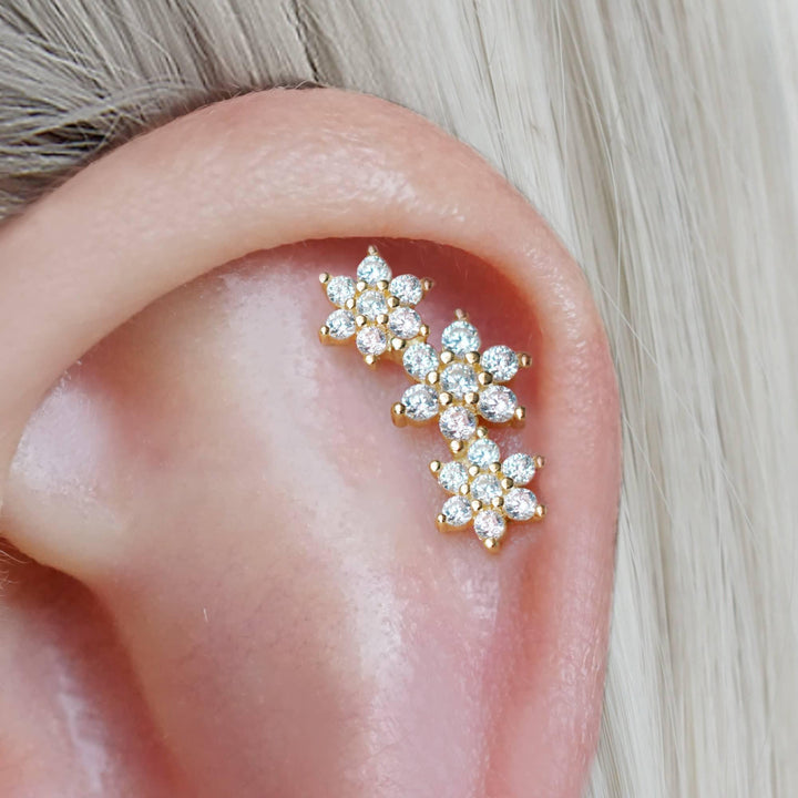 Black Triple Flower Stud Earrings