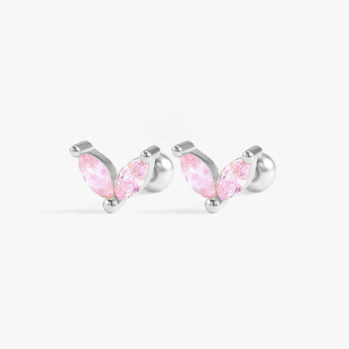 Pink 3A CZ Double Marquise Leaf Screw Back Earrings-EricaJewels