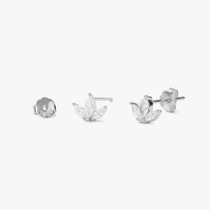 Three Leaf Crystal 3A CZ Stud Earrings-EricaJewels