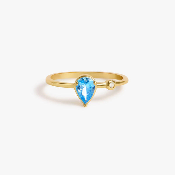 Teardrop Aquamarine Light Blue 3A CZ Gold Ring