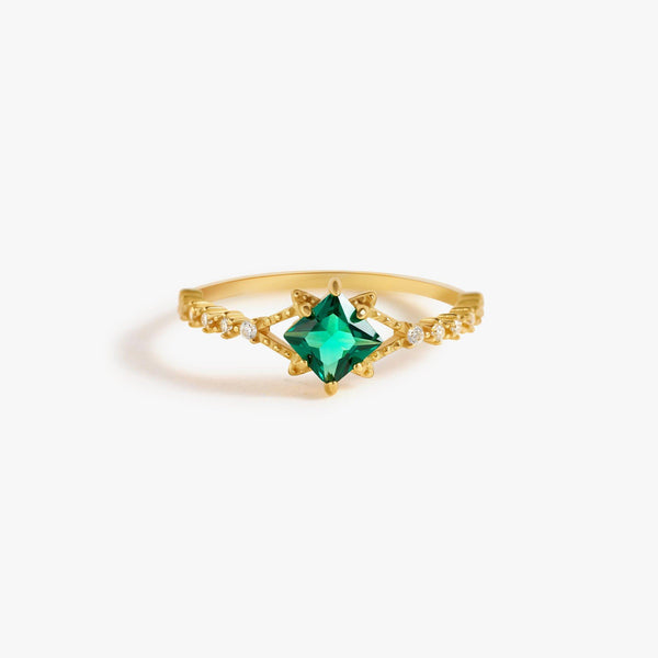 Tension Emerald Green 3A CZ Square Promise Ring