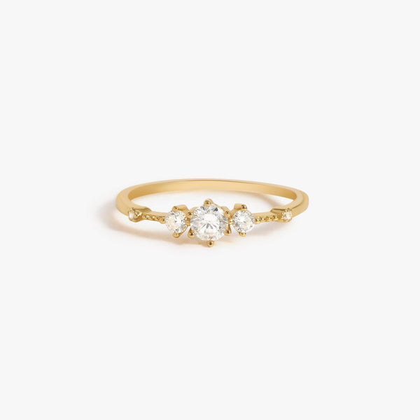 Three Crystal 3A CZ Beaded Stacking Ring