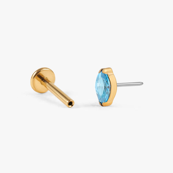 Color_Gold;Tiny Grain Aquamarine Light Blue 3A CZ Push Pin Piercing Earring