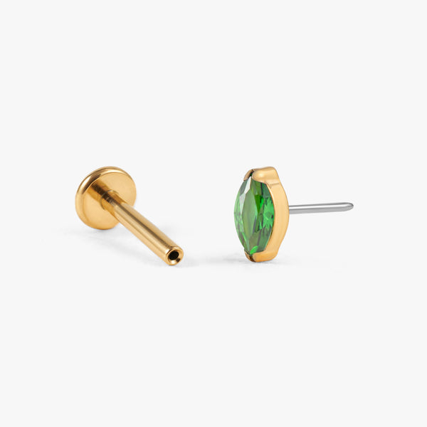 Color_Gold;Tiny Grain Emerald Green 3A CZ Push Pin Piercing Earring