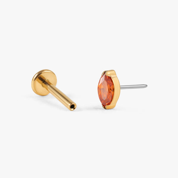 Color_Gold;Tiny Grain Garnet Red 3A CZ Push Pin Piercing Earring