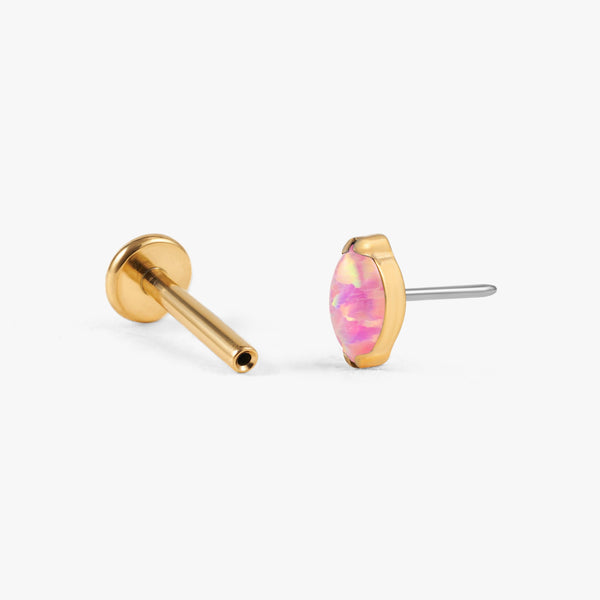 Color_Gold;Tiny Grain Pink Opal Push Pin Piercing Earring