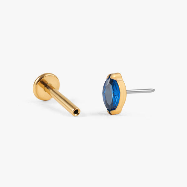 Color_Gold;Tiny Grain Sapphire Blue 3A CZ Push Pin Piercing Earring