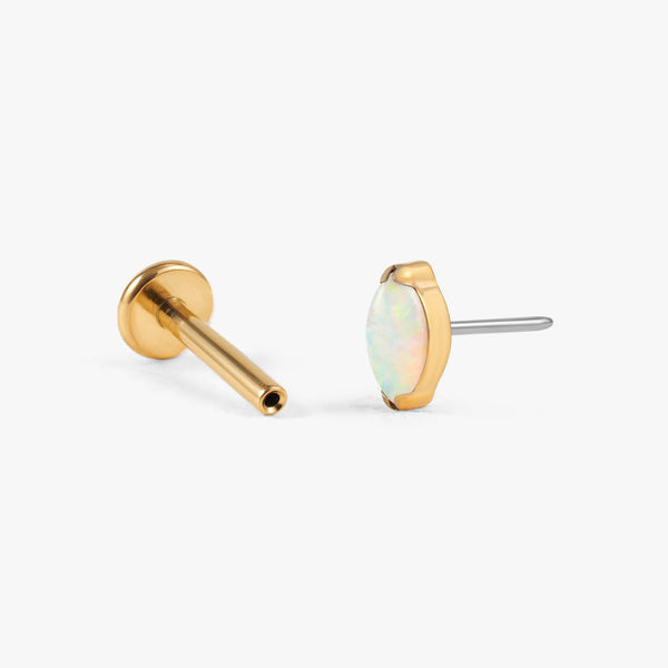 Color_Gold;Tiny Grain White Opal Push Pin Piercing Earring