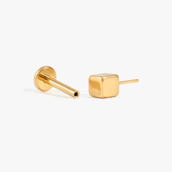 Color_Gold;Square Flat Back Push Pin Earring