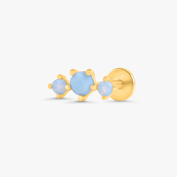 Color_Gold,Bar Type & Materials_Labret (Titanium);Trinity Baby Blue Moonstone Flat Back Piercing Earring
