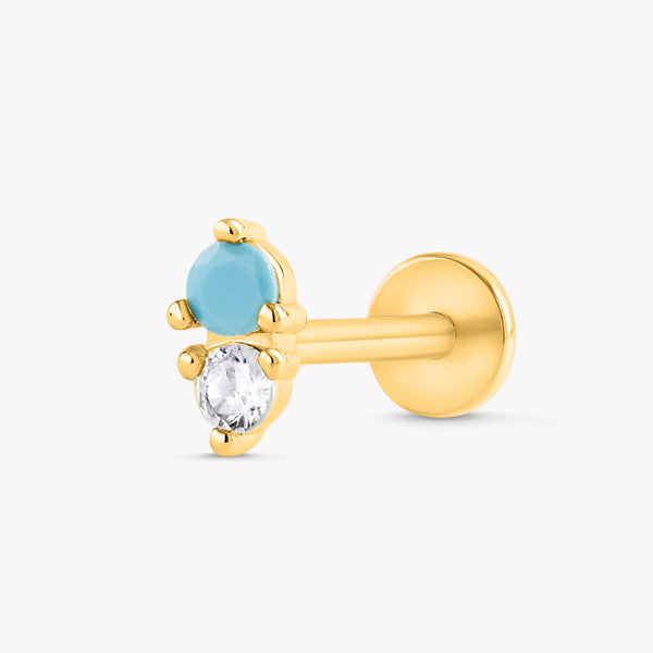 Color_Gold,Bar Type & Materials_Labret (Titanium);Turquoise Double Gemstone Flat Back Piercing Earring