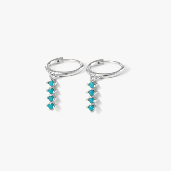Turquoise Gemstone Colored Baguette Dangly Hoop Earrings