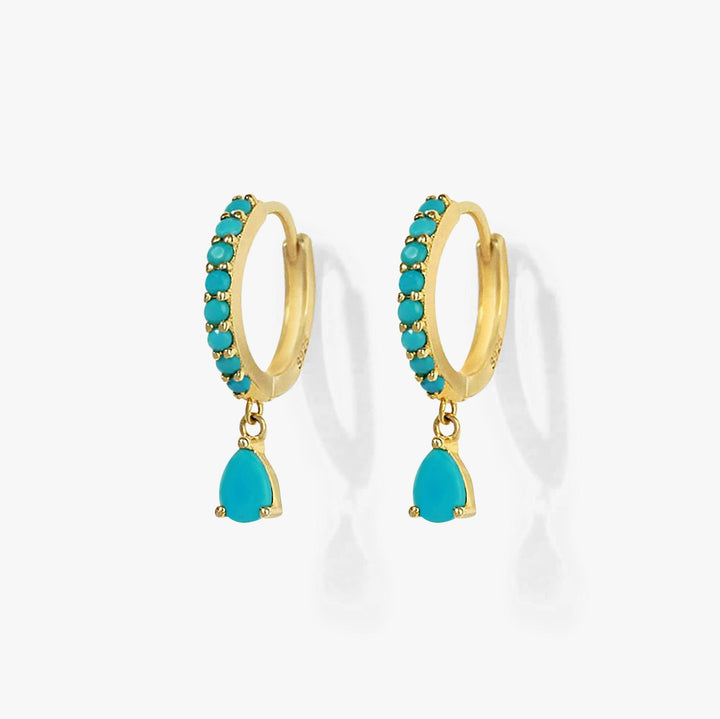 Turquoise Jewelled Teardrop Hoop Earrings With Charm