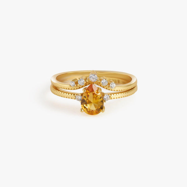Vintage Citrine Yellow 3A CZ Rings Set & Engagement Rings