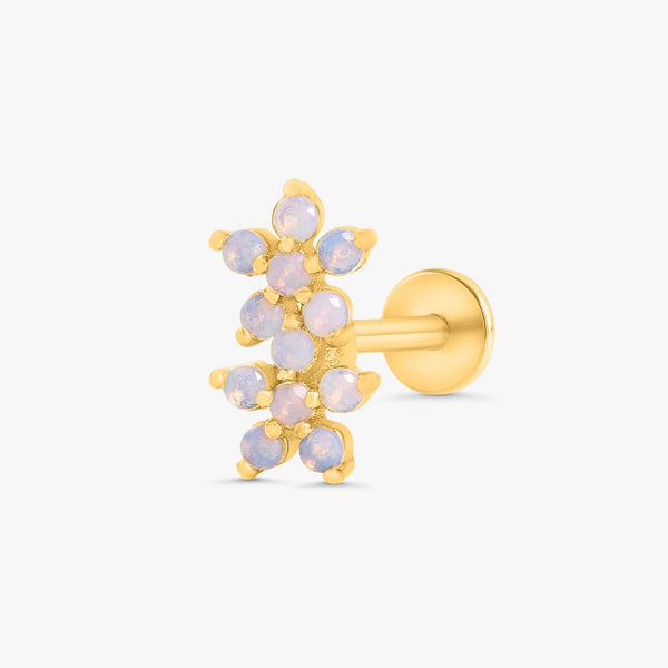 Color_Gold,Bar Type & Materials_Labret (Titanium) ;Moonstone Flower Flat Back Piercing Earrings - EricaJewels