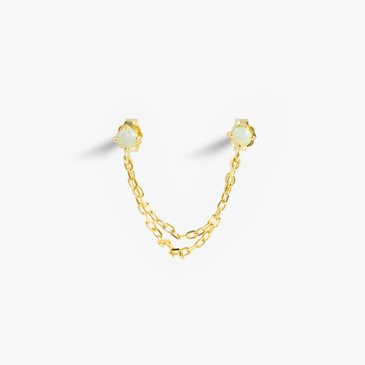 White Opal Cartilage Double Piercing Earrings | Chain Connected