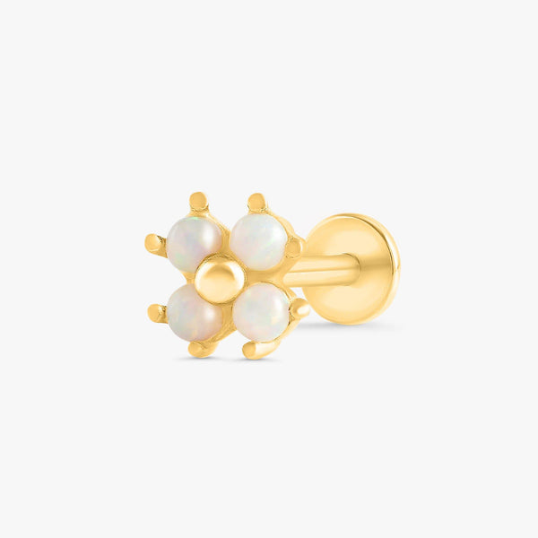 Color_Gold,Bar Type & Materials_Labret (Titanium);White Opal Clover Lotus Earrings - EricaJewels